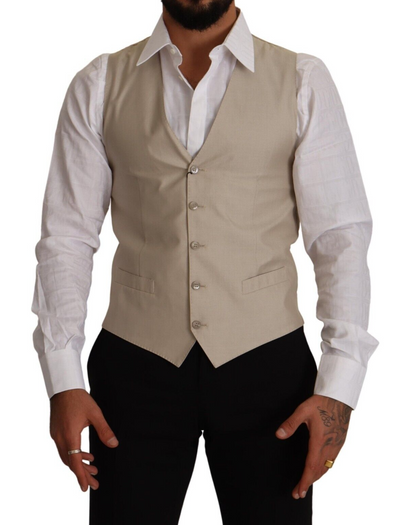 Dolce &amp; Gabbana Beige Katoenen Zijden Slim Fit Vest