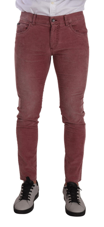 Dolce &amp; Gabbana roze corduroy katoenen skinny heren denim jeans
