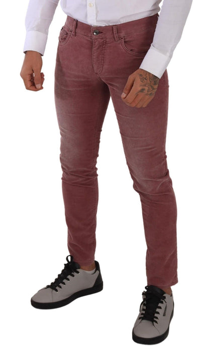 Dolce &amp; Gabbana roze corduroy katoenen skinny heren denim jeans