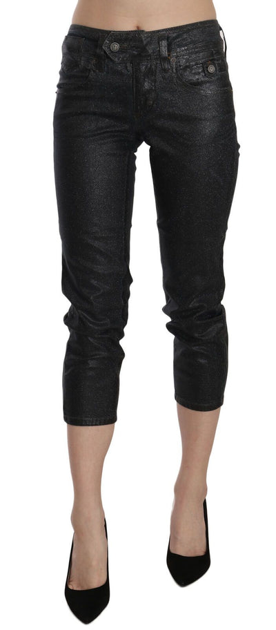 Pantalon en jean slim taille moyenne noir délavé John Galliano