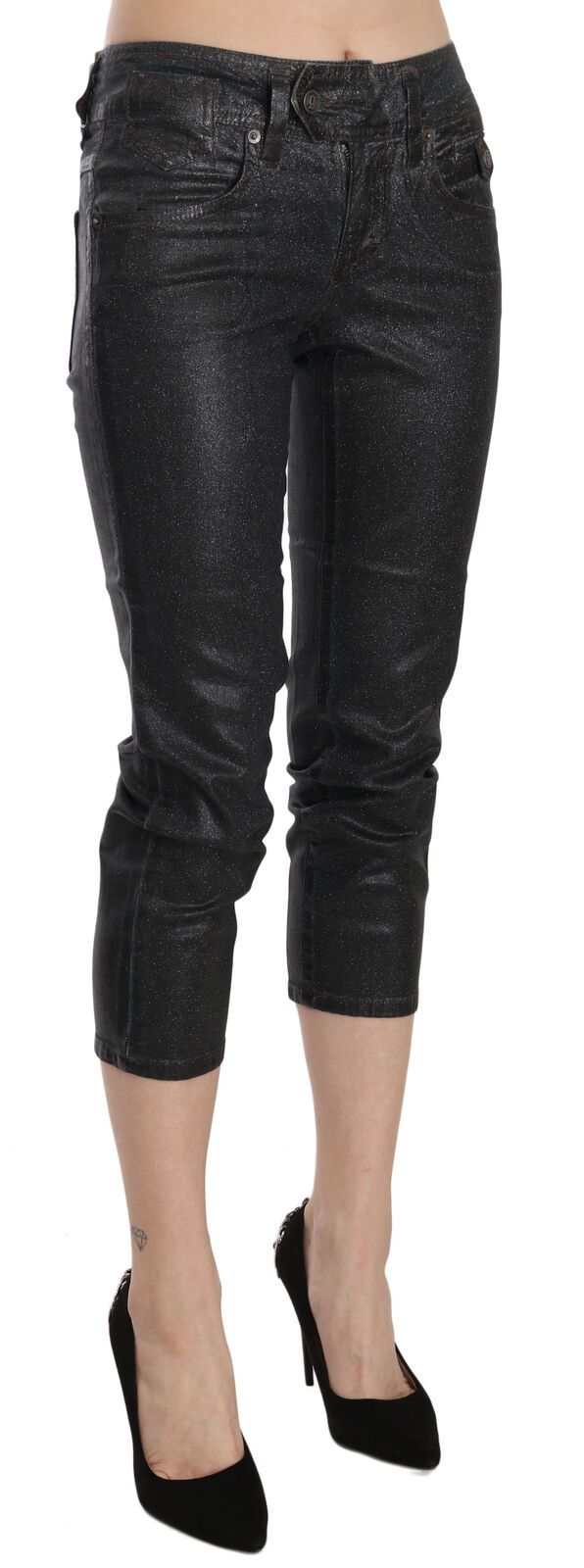 Pantalon en jean slim taille moyenne noir délavé John Galliano