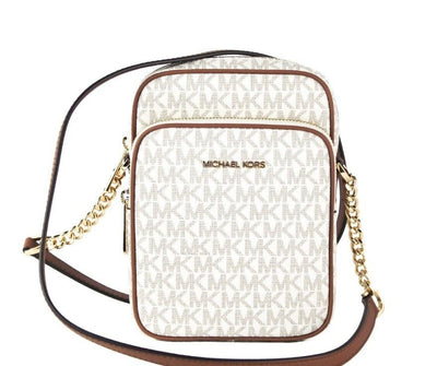 Michael Kors Jet Set Medium Vanilla PVC North South Chain Crossbody Handtas