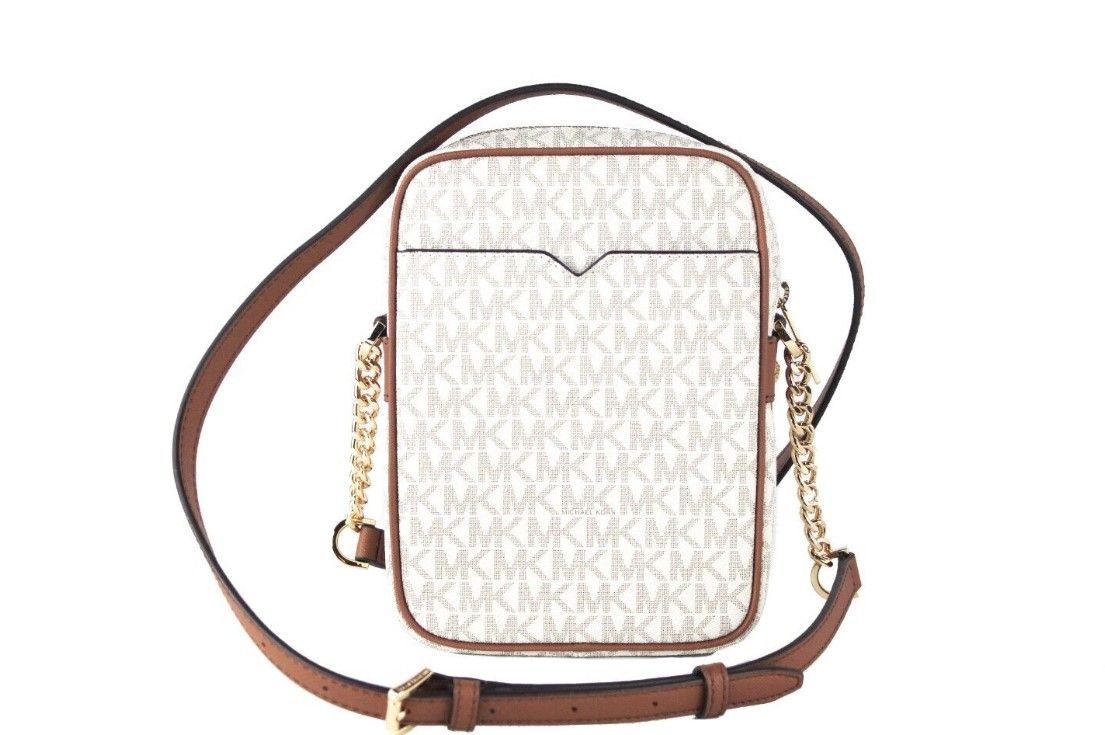 Michael Kors Jet Set Medium Vanilla PVC North South Chain Crossbody Handtas