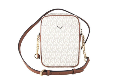 Michael Kors Jet Set Medium Vanilla PVC North South Chain Crossbody Handtas