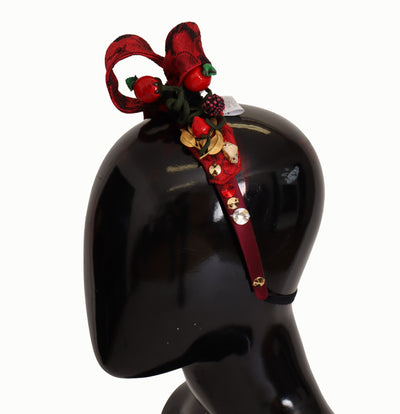 Dolce &amp; Gabbana Cherry Silk Crystal Bow Logo Diadeem Tiara Hoofdband