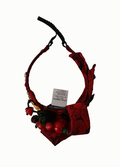 Dolce &amp; Gabbana Cherry Silk Crystal Bow Logo Diadeem Tiara Hoofdband