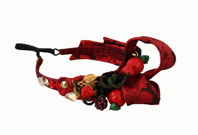 Dolce &amp; Gabbana Cherry Silk Crystal Bow Logo Diadeem Tiara Hoofdband