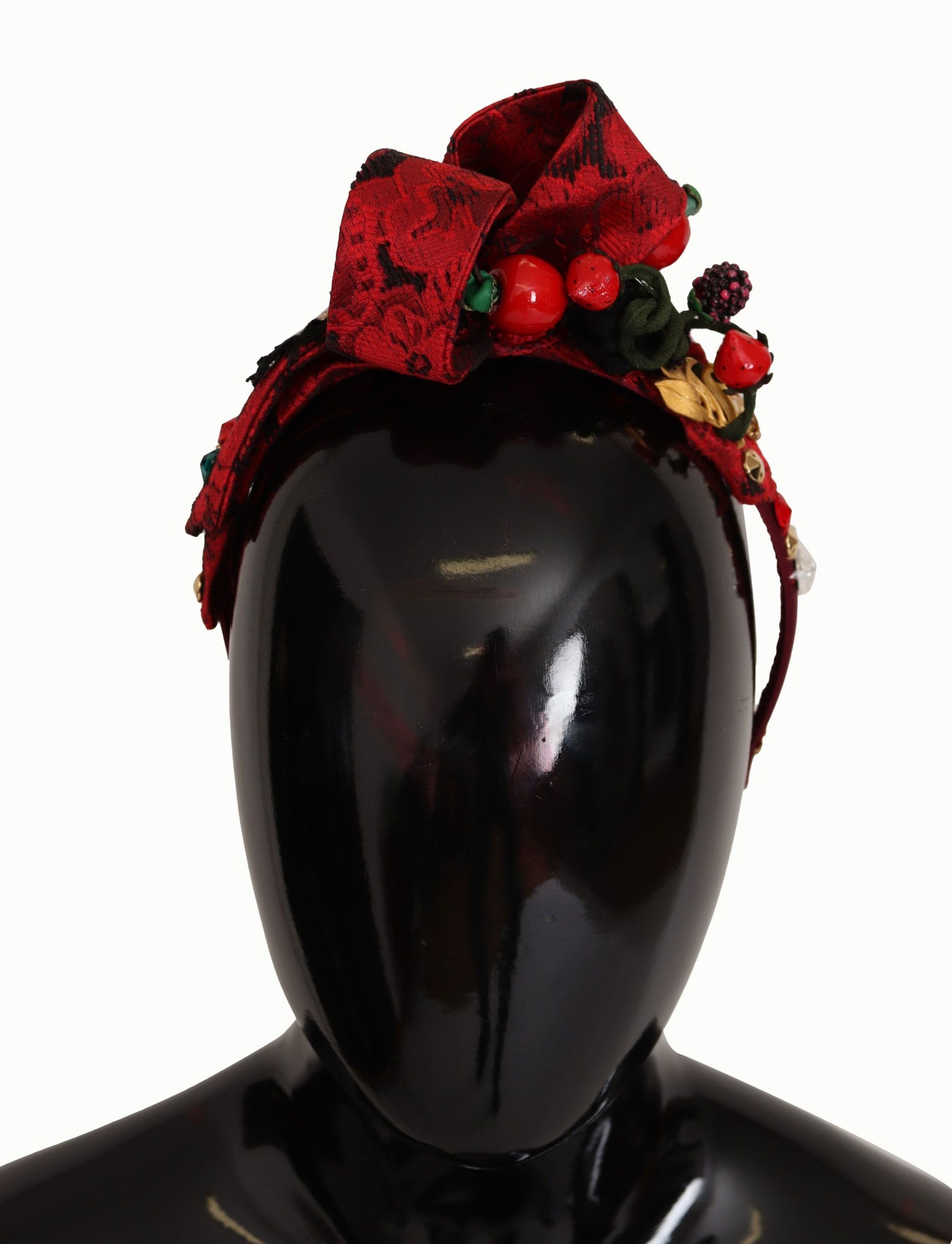 Dolce &amp; Gabbana Cherry Silk Crystal Bow Logo Diadeem Tiara Hoofdband