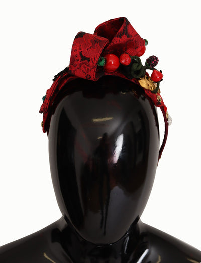 Dolce &amp; Gabbana Cherry Silk Crystal Bow Logo Diadeem Tiara Hoofdband