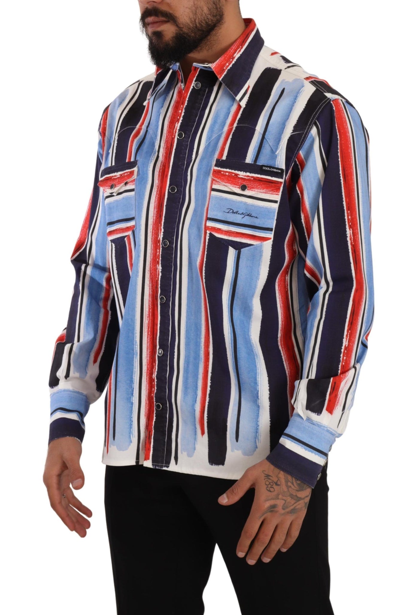 Dolce &amp; Gabbana Rood Gestreept Katoenen Shirt met Lange Mouwen Blauw