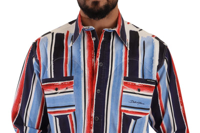 Dolce &amp; Gabbana Rood Gestreept Katoenen Shirt met Lange Mouwen Blauw