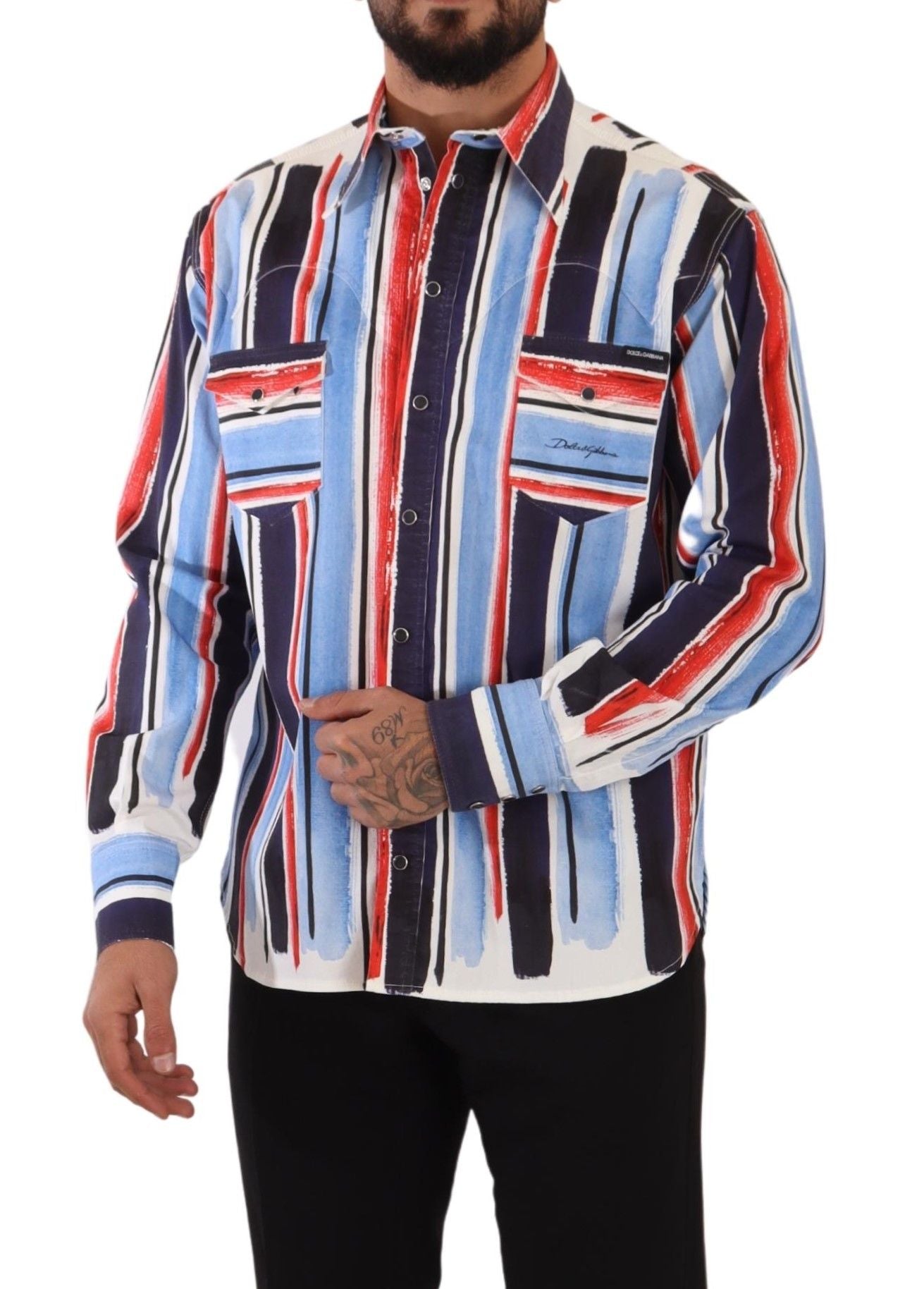 Dolce &amp; Gabbana Rood Gestreept Katoenen Shirt met Lange Mouwen Blauw