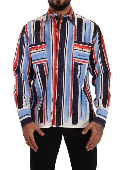 Dolce &amp; Gabbana Rood Gestreept Katoenen Shirt met Lange Mouwen Blauw