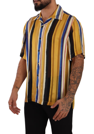 Dolce &amp; Gabbana Geel Gestreept Zijden Shirt met Korte Mouwen