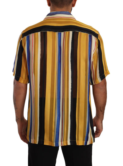 Dolce &amp; Gabbana Geel Gestreept Zijden Shirt met Korte Mouwen