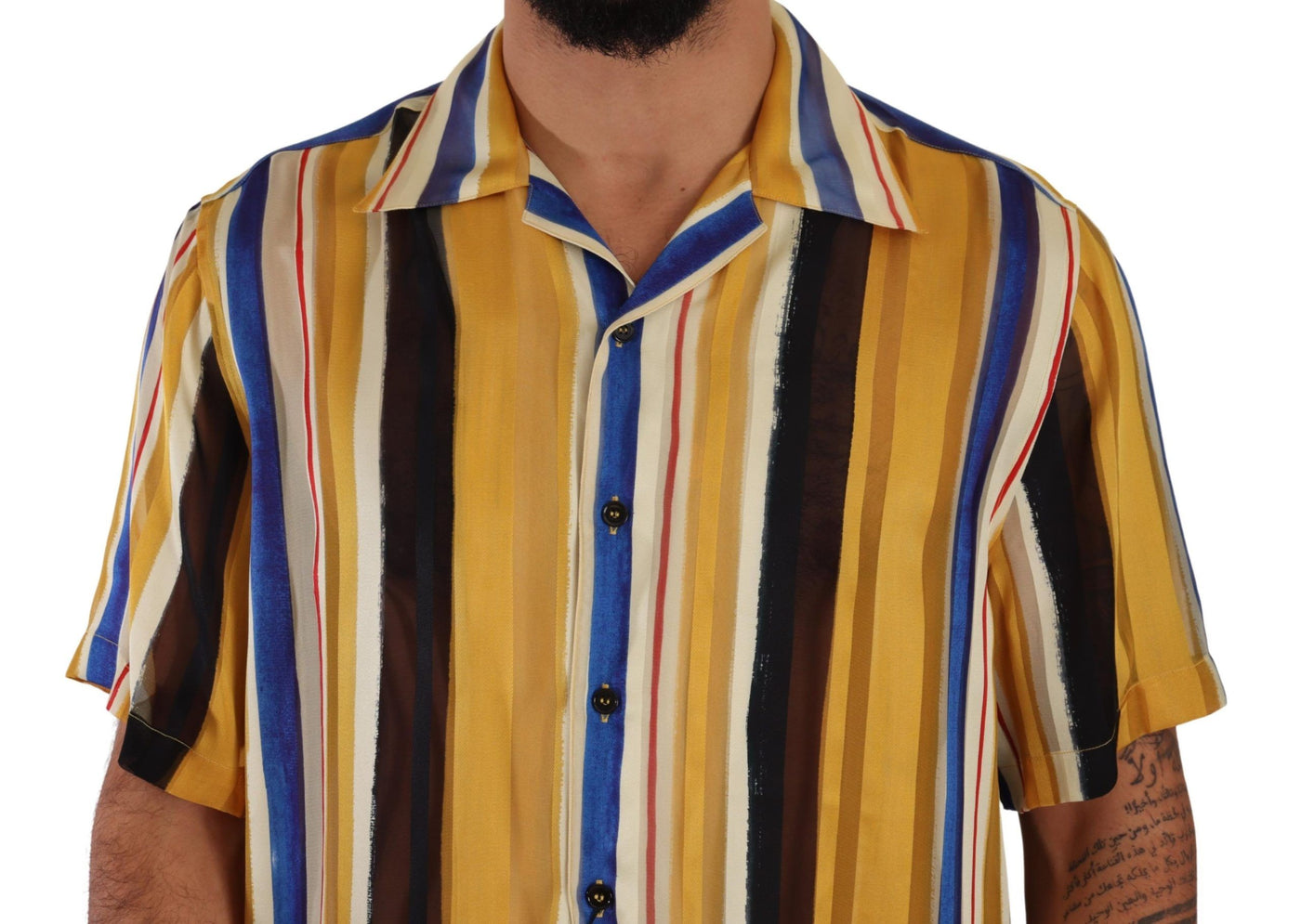 Dolce &amp; Gabbana Geel Gestreept Zijden Shirt met Korte Mouwen