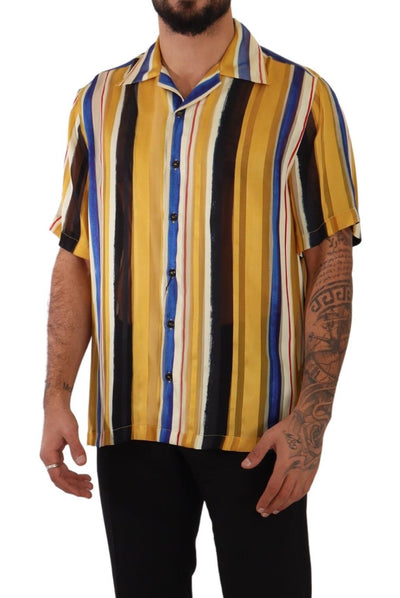 Dolce &amp; Gabbana Geel Gestreept Zijden Shirt met Korte Mouwen