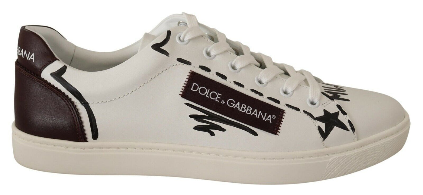 Dolce &amp; Gabbana Witte Bordeaux Leren Lage Sneakers