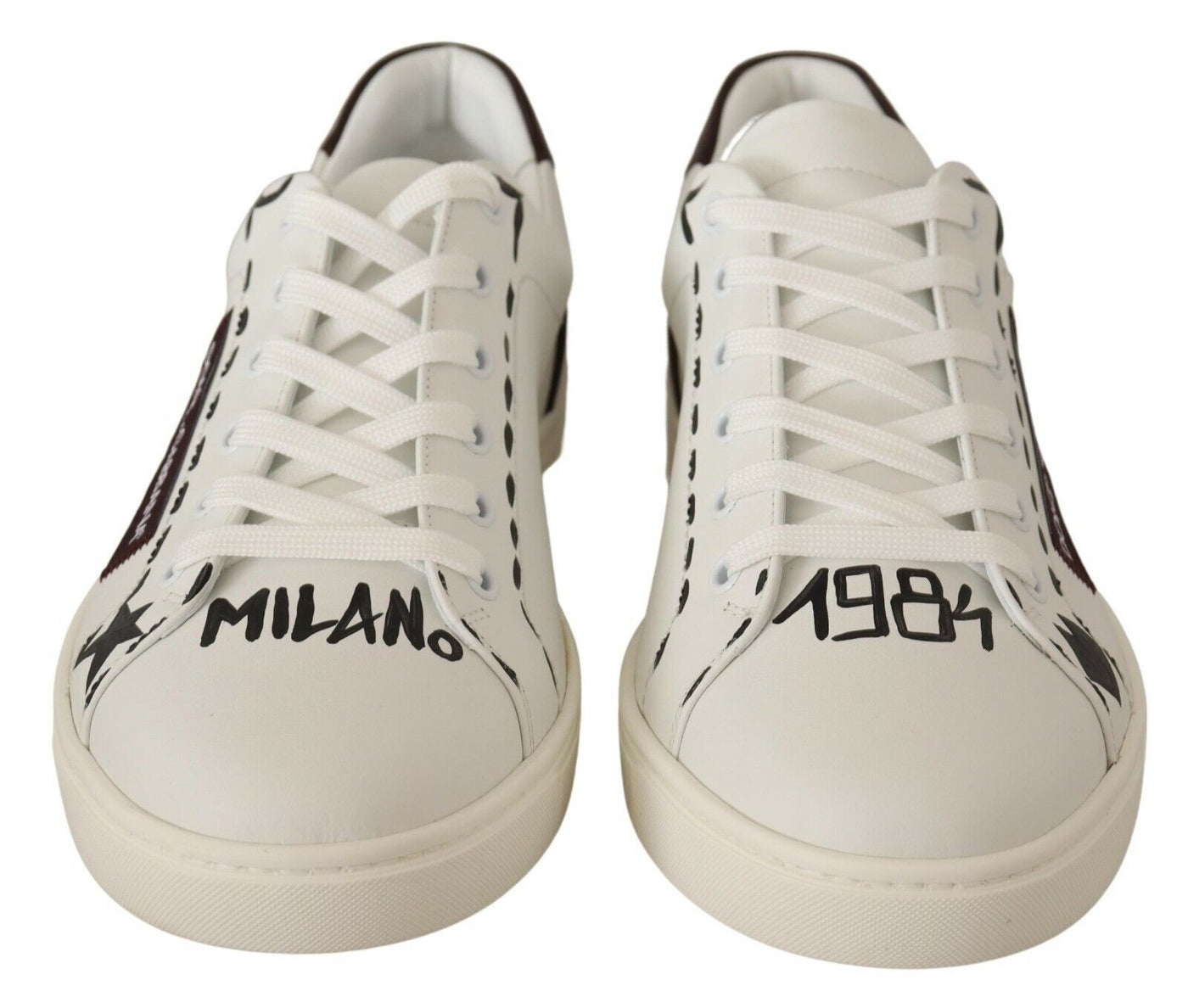 Dolce &amp; Gabbana Witte Bordeaux Leren Lage Sneakers