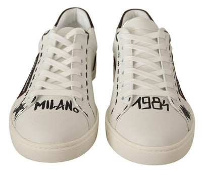 Dolce &amp; Gabbana Witte Bordeaux Leren Lage Sneakers
