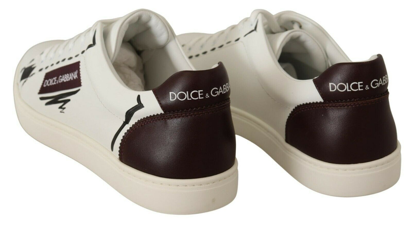 Dolce &amp; Gabbana Witte Bordeaux Leren Lage Sneakers