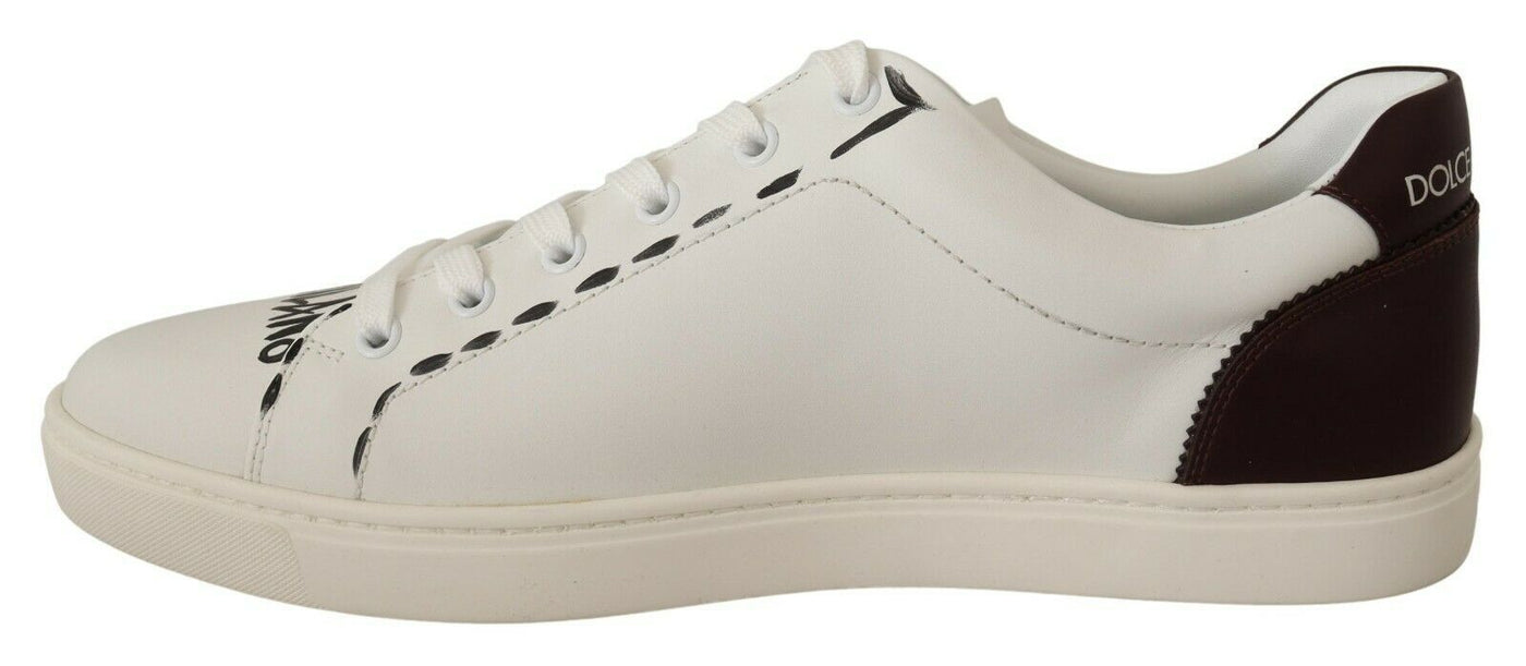 Dolce &amp; Gabbana Witte Bordeaux Leren Lage Sneakers