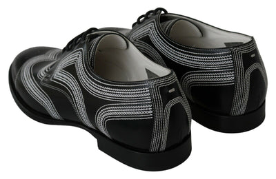 Dolce & Gabbana Black Leather Derby Formal White Lace Shoes