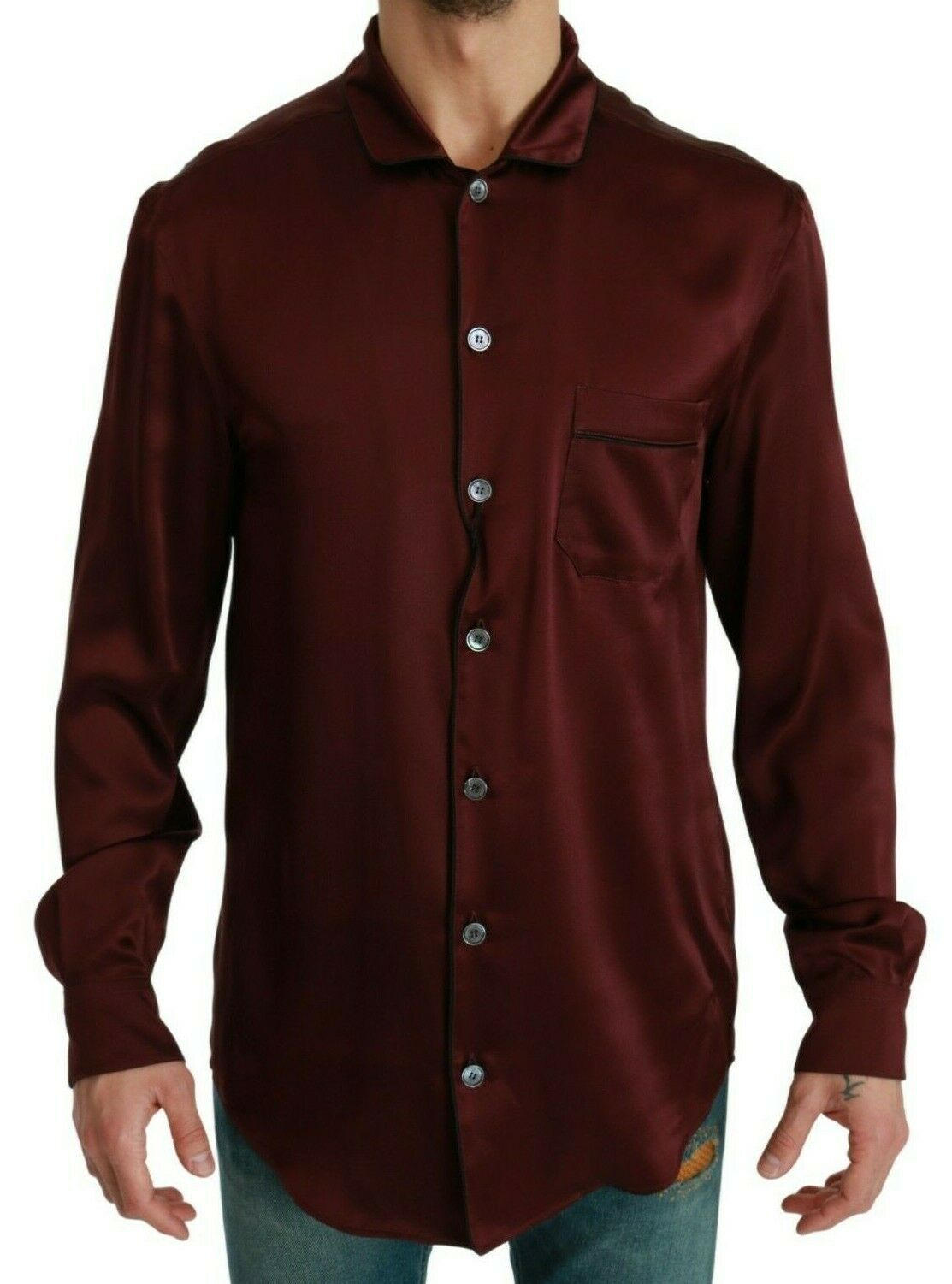 Dolce &amp; Gabbana Bordeaux Zijden Pyjama Casual Shirt