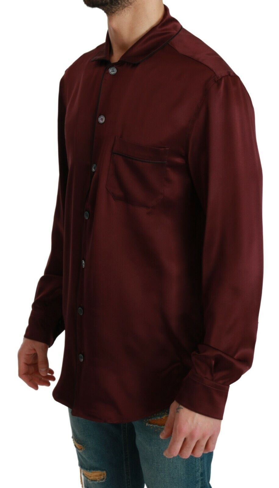 Dolce &amp; Gabbana Bordeaux Zijden Pyjama Casual Shirt