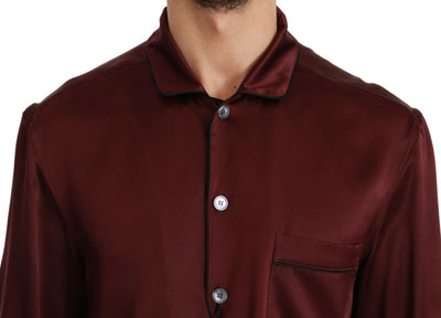 Dolce &amp; Gabbana Bordeaux Zijden Pyjama Casual Shirt