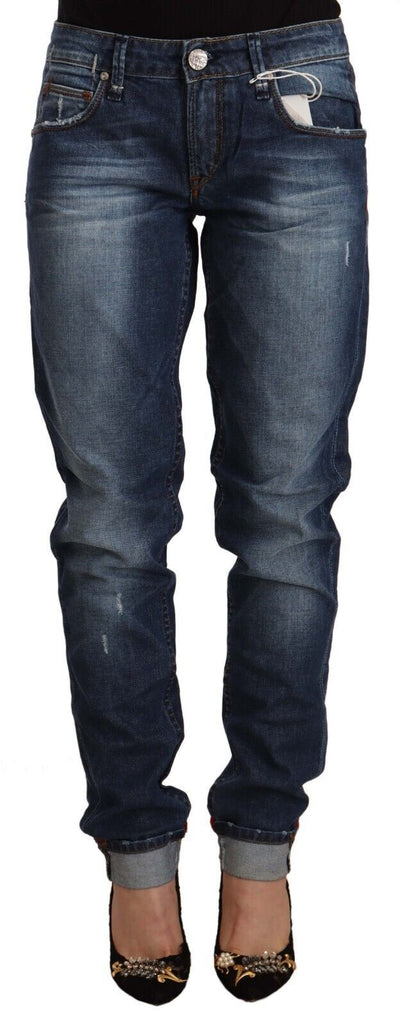 Acht Blue Washed Mid Waist Slim Fit Denim Jeans met Omgeslagen Zoom