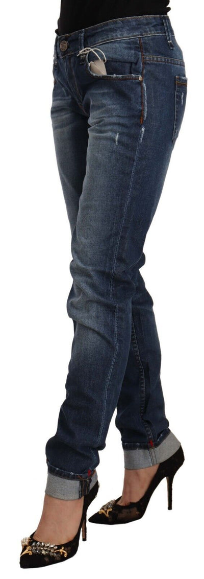 Acht Blue Washed Mid Waist Slim Fit Denim Jeans met Omgeslagen Zoom