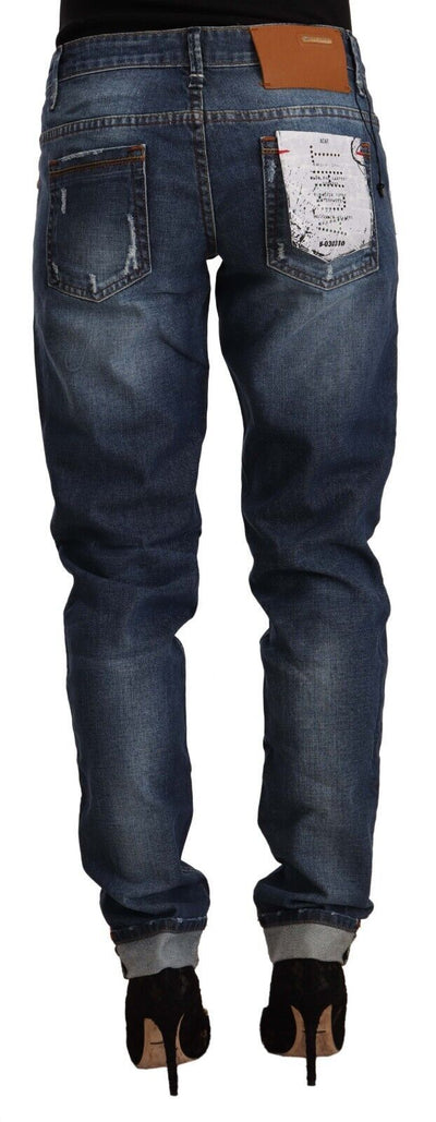 Acht Blue Washed Mid Waist Slim Fit Denim Jeans met Omgeslagen Zoom