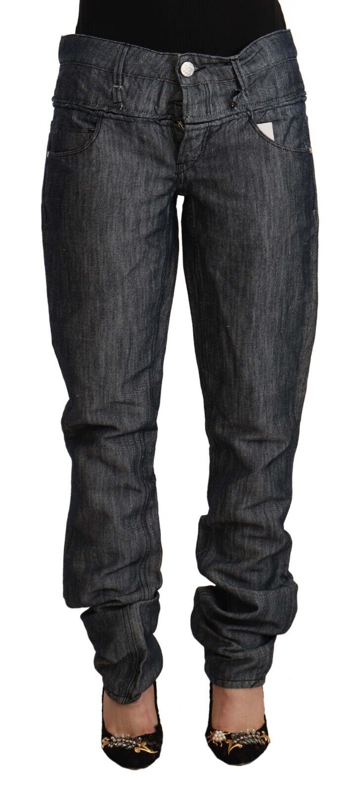 Jean droit en denim gris foncé Acht, taille moyenne et large, en ramie