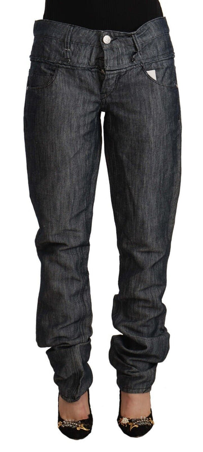 Jean droit en denim gris foncé Acht, taille moyenne et large, en ramie