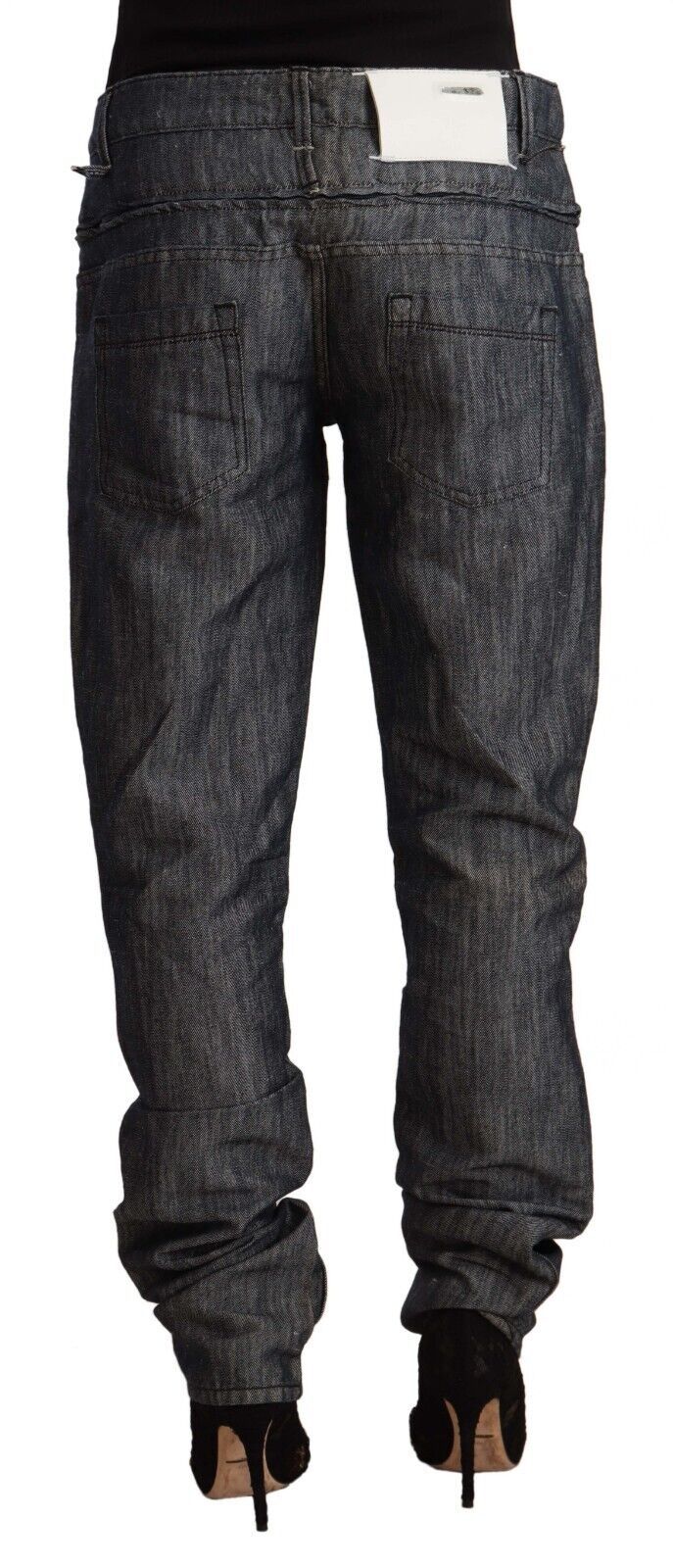 Jean droit en denim gris foncé Acht, taille moyenne et large, en ramie