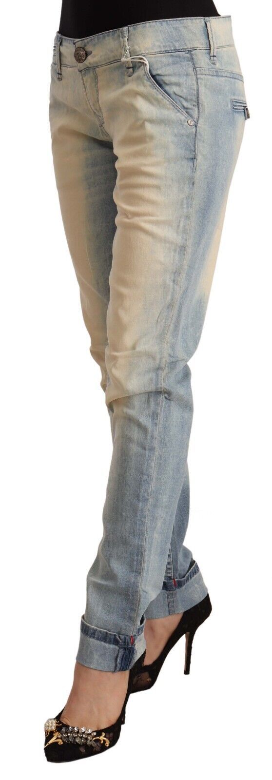 Jean skinny taille basse en coton délavé bleu clair Acht
