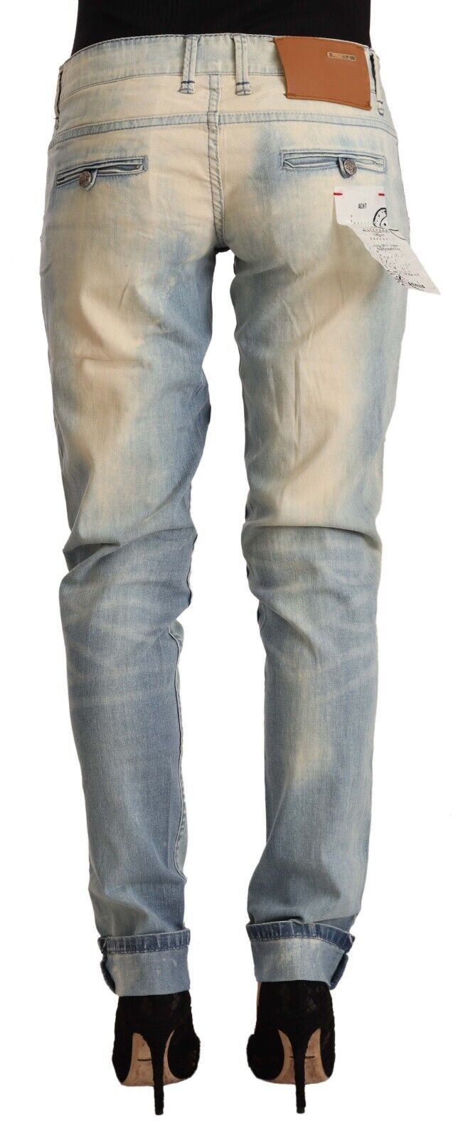 Jean skinny taille basse en coton délavé bleu clair Acht