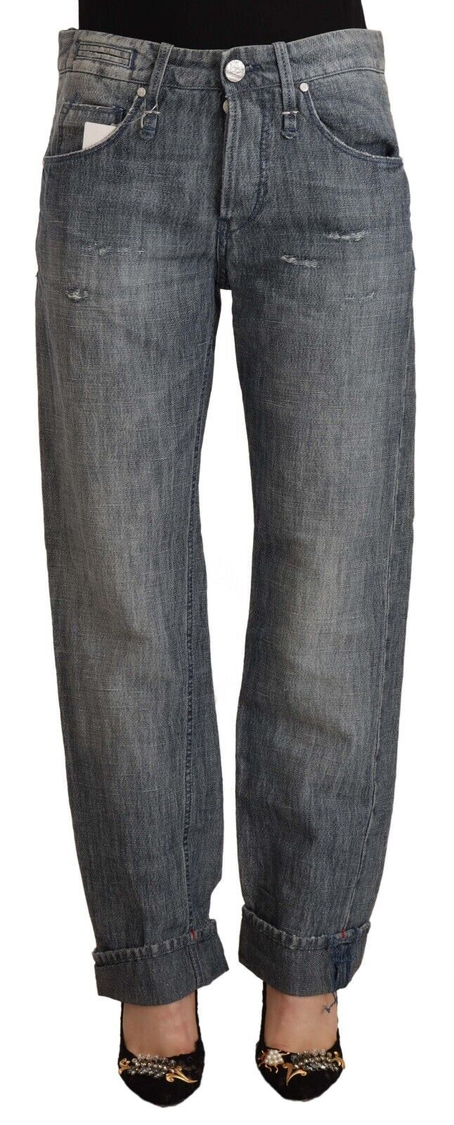 Jean droit taille moyenne délavé gris Acht avec ourlet replié
