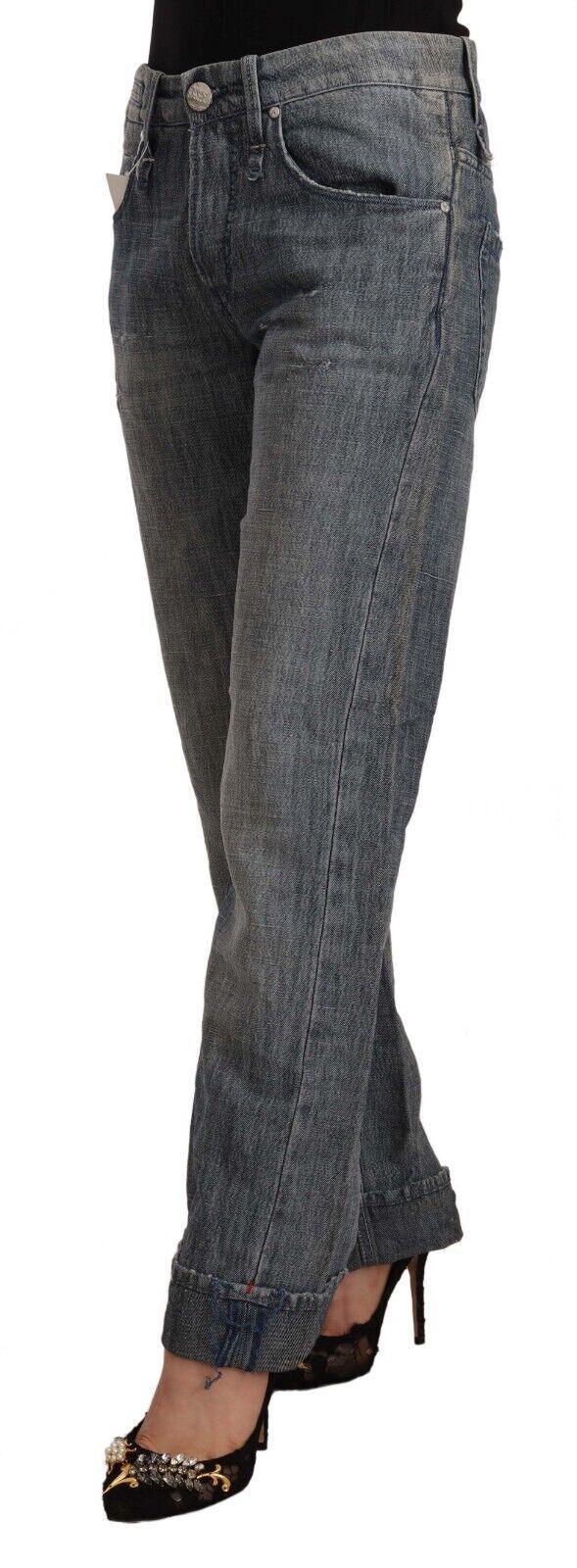Jean droit taille moyenne délavé gris Acht avec ourlet replié