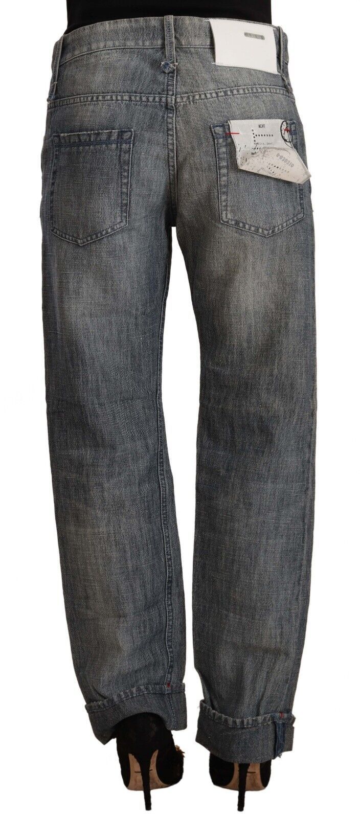 Jean droit taille moyenne délavé gris Acht avec ourlet replié