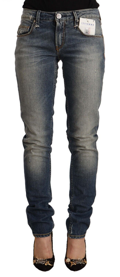 Jean skinny taille moyenne en coton délavé bleu Acht