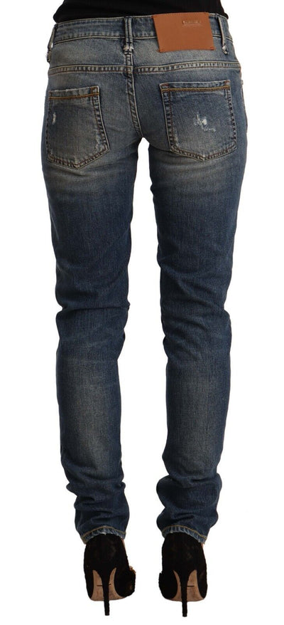 Jean skinny taille moyenne en coton délavé bleu Acht