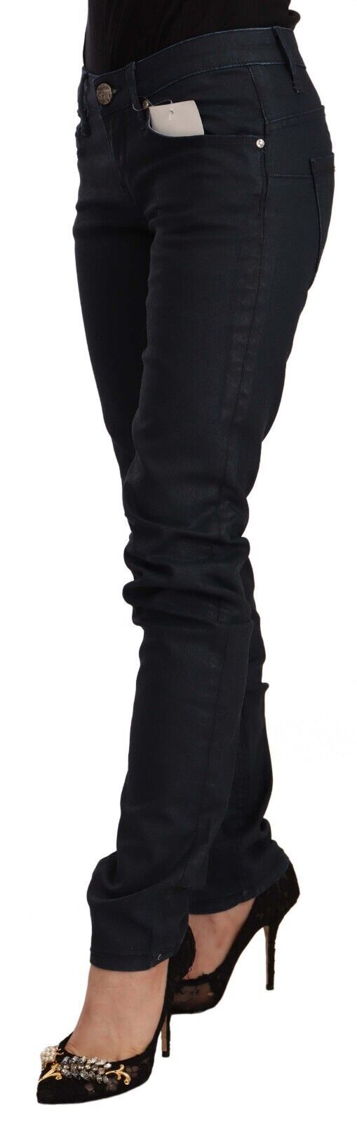 Acht Zwarte Katoenen Lage Taille Slim Fit Denim Jeans