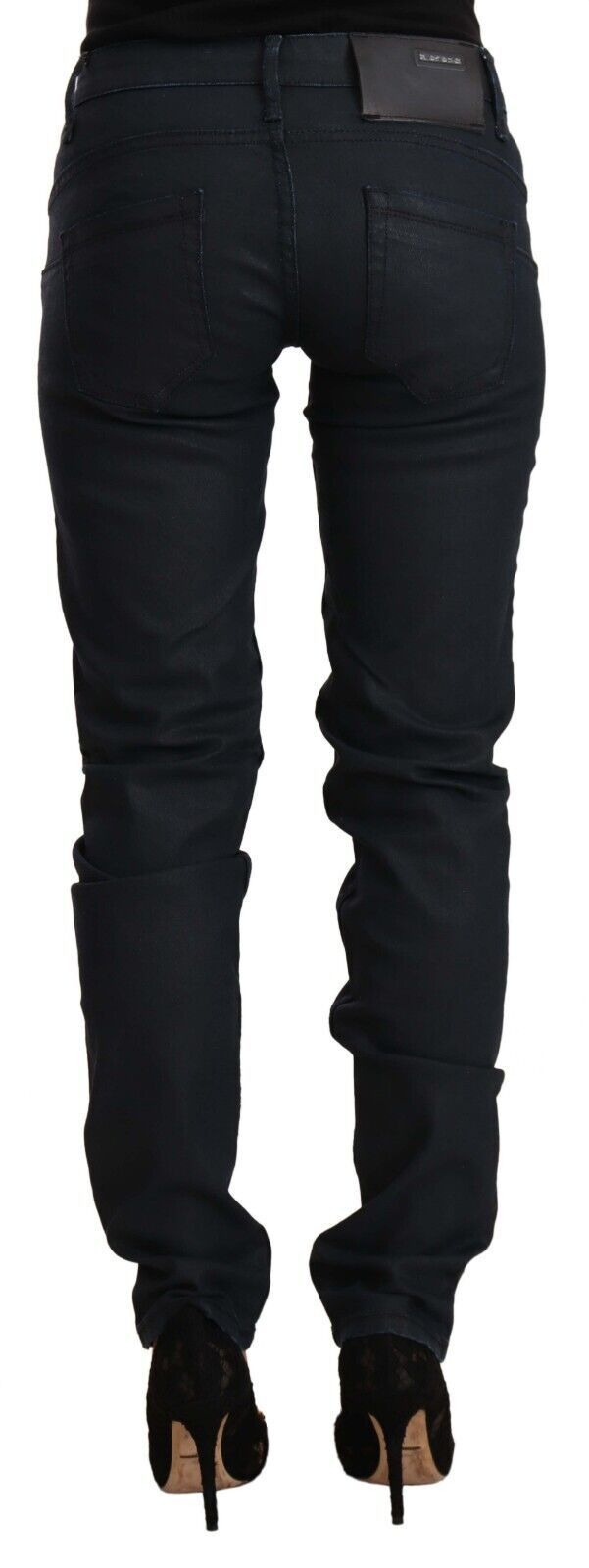 Acht Zwarte Katoenen Lage Taille Slim Fit Denim Jeans