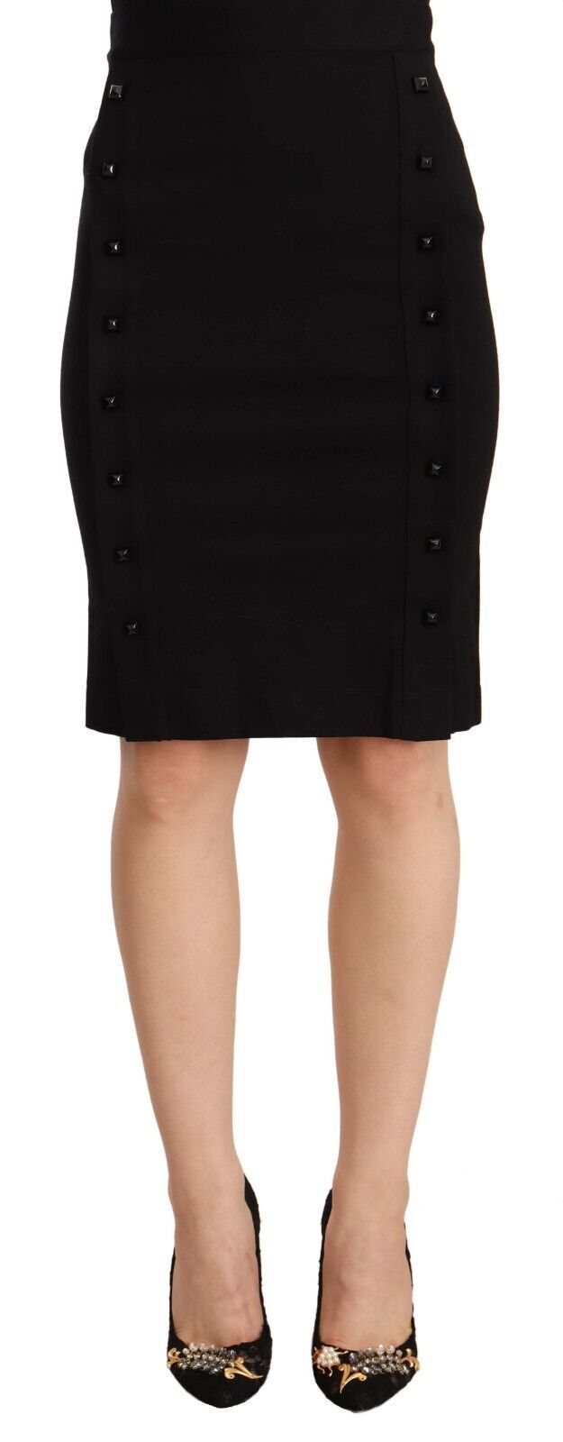 GF Ferre Zwarte hoge taille viscose knielange kokerrok