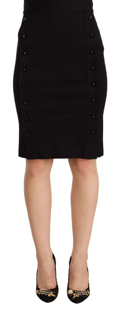 GF Ferre Zwarte hoge taille viscose knielange kokerrok