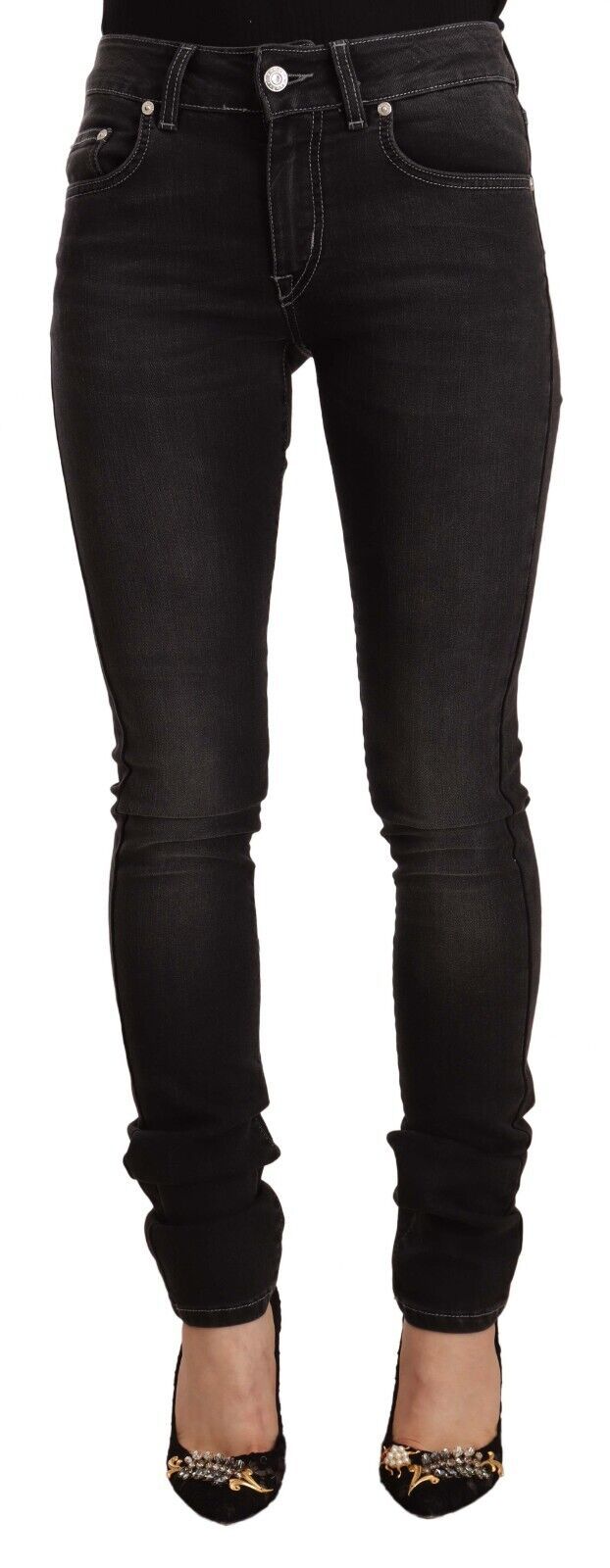 Jean skinny taille moyenne en coton délavé noir GF Ferre