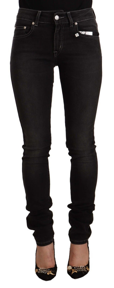 Jean slim skinny taille moyenne en coton noir délavé GF Ferre