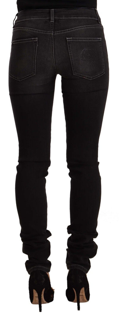 Jean slim skinny taille moyenne en coton noir délavé GF Ferre